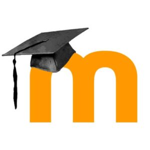 Moodle logo features an orange m with a graduation cap on top
