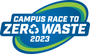 Campus Race to Zero Waste logo is a blue and green oval.