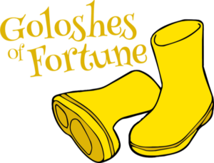 yellow rain boots with text Goloshes of Fortune