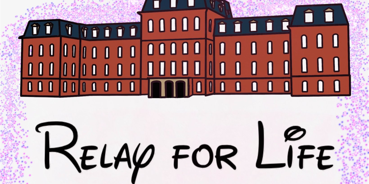 Drawing of Pardee Hall with text reading Relay for Life