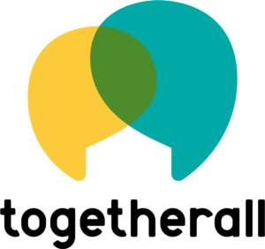 Togetherall logo yellow and green apostrophes with the text togetherall