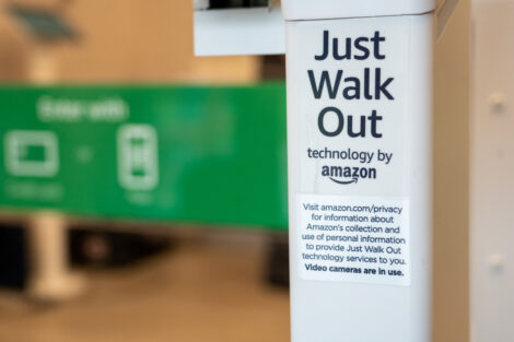 Simon's Market has Amazon's Just Walk Out technology (the kiosk is shown)