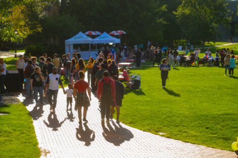 A crowd of students fills the Quad during Latinx Fest