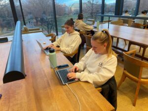 Two students study in the Rothkopf study room