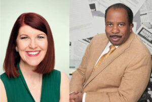 Headshots of actors Kate Flannery and Leslie David Baker from "The Office" are shown. 