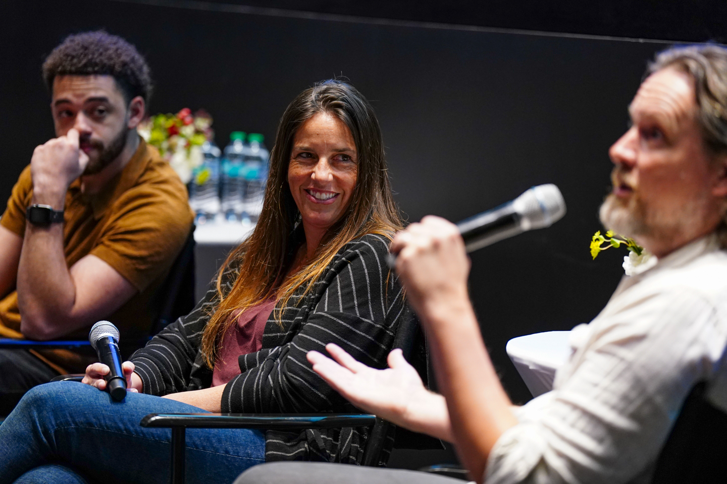 Adam and Jaye Fenderson and Mr. Cam on a panel after the exclusive screening of episode 2 of their docuseries, The Class, at Lafayette College.