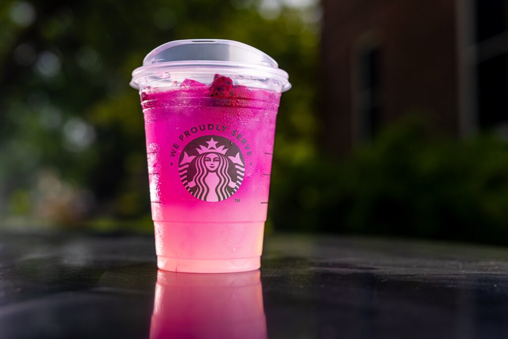 A Starbucks pink drink from Gilbert's is shown. 