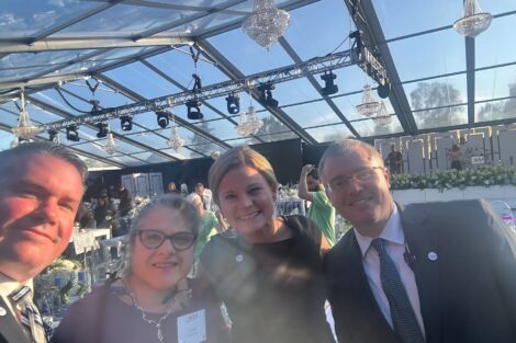 Ryan Snyder, director-Business Services, Nicole Eramo, senior advisor to the President, Audra Kahr executive vice president finance & business, and Geoff Labe, assistant vice president-operations, are pictured inside the Marquis Founders event.