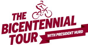 The Bicentennial Tour logo features the outline of a cyclist with the words The Bicentennial Tour with a banner below the text that reads With President Hurd.