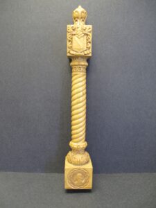 The College's mace is shown on a gray background. Detail shots show the College seal and coat of arms of Marquis de Lafayette